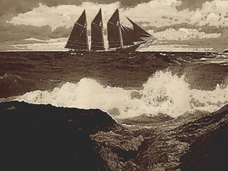 Schooner on the rocks